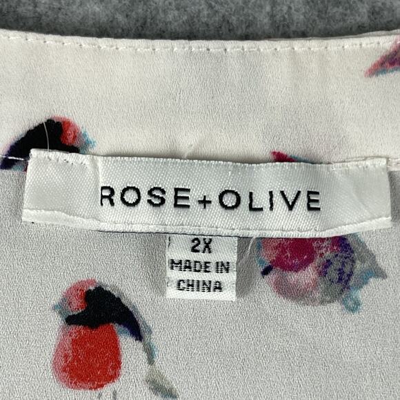 Rose Olive Tunic Top Woman 2X Bird Print 3/4 Sleeve Lightweight Pintuck Artsy - Picture 6 of 14